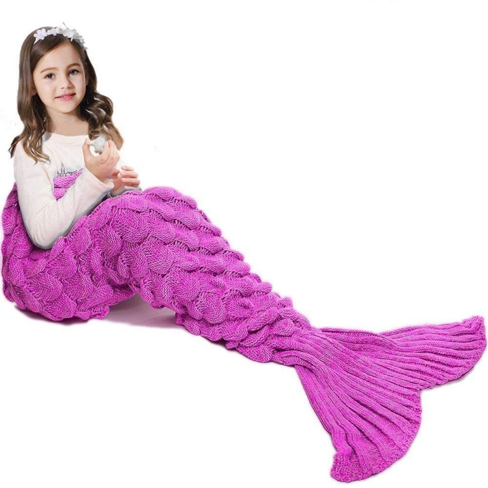 Girls Mermaid Tail crochet blanket - new with package ( Pink and White stitch )